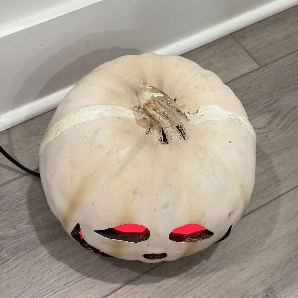 Halloween Light Up White Jack O Lantern Pumpkin Red Light Haunted Decor